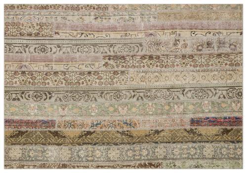Krem Patchwork Etnik Modern Desenli Yün Hav Toz Vermez Leke Tutmayan Salon Yolluk Mutfak El Dokuma Halı