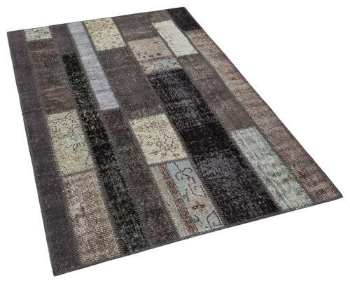 Gri Patchwork Etnik Modern Desenli Yün Hav Toz Vermez Leke Tutmayan Salon Yolluk Mutfak El Dokuma Halı