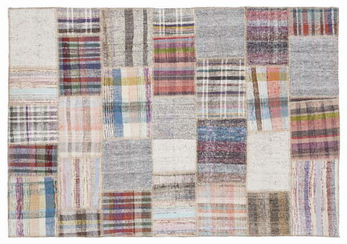 Bej Patchwork Etnik Modern Desenli Yün Hav Toz Vermez Leke Tutmayan Salon Yolluk Mutfak El Dokuma Halı