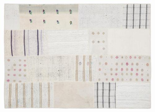 Bej Patchwork Etnik Modern Desenli Yün Hav Toz Vermez Leke Tutmayan Salon Yolluk Mutfak El Dokuma Halı