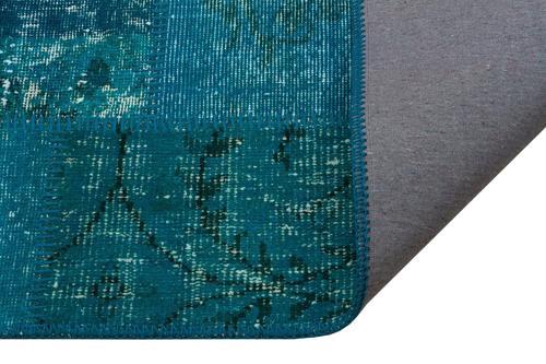 Mavi Patchwork Etnik Modern Desenli Yün Hav Toz Vermez Leke Tutmayan Salon Yolluk Mutfak El Dokuma Halı