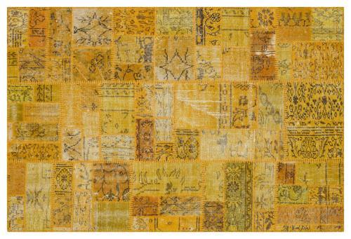 Sarı Patchwork Etnik Modern Desenli Yün Hav Toz Vermez Leke Tutmayan Salon Yolluk Mutfak El Dokuma Halı