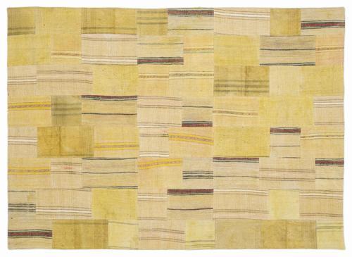 Sarı Patchwork Etnik Modern Desenli Yün Hav Toz Vermez Leke Tutmayan Salon Yolluk Mutfak El Dokuma Halı