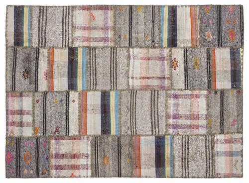 Kahverengi Patchwork Etnik Modern Desenli Yün Hav Toz Vermez Leke Tutmayan Salon Yolluk Mutfak El Dokuma Halı