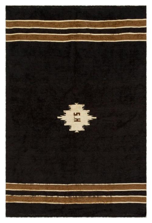 Girit Siyah Geometrik Etnik Modern Desenli Yün Hav Toz Vermez Leke Tutmayan Salon Yolluk Mutfak El Dokuma Halı