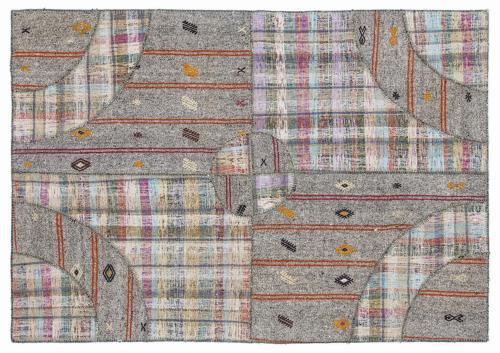 Kahverengi Patchwork Etnik Modern Desenli Yün Hav Toz Vermez Leke Tutmayan Salon Yolluk Mutfak El Dokuma Halı