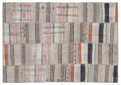 Kahverengi Patchwork Etnik Modern Desenli Yün Hav Toz Vermez Leke Tutmayan Salon Yolluk Mutfak El Dokuma Halı