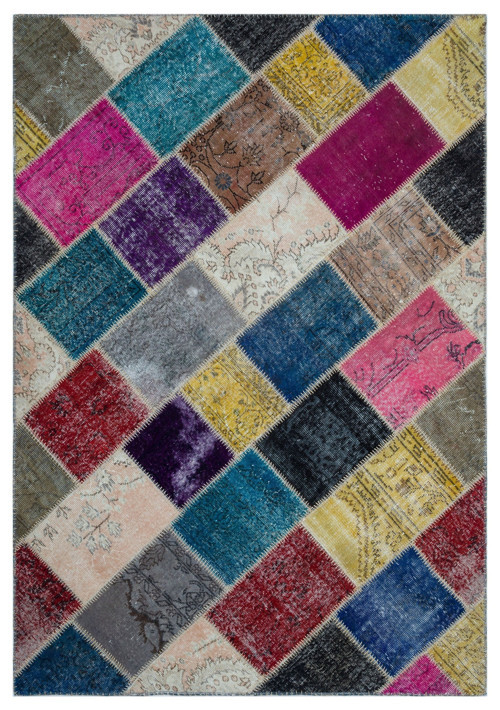 Iskece Bej Patchwork Etnik Modern Desenli Yün Hav Toz Vermez Leke Tutmayan Salon Yolluk Mutfak El Dokuma Halı