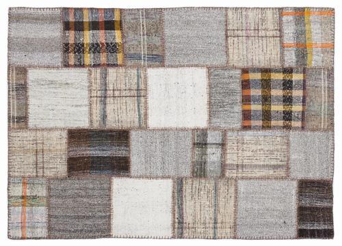Kahverengi Patchwork Etnik Modern Desenli Yün Hav Toz Vermez Leke Tutmayan Salon Yolluk Mutfak El Dokuma Halı