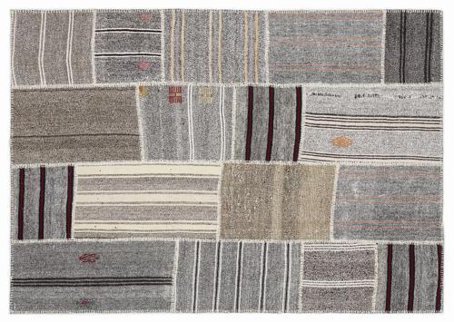 Kahverengi Patchwork Etnik Modern Desenli Yün Hav Toz Vermez Leke Tutmayan Salon Yolluk Mutfak El Dokuma Halı