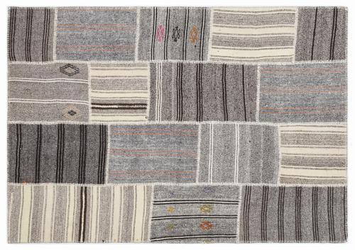 Kahverengi Patchwork Etnik Modern Desenli Yün Hav Toz Vermez Leke Tutmayan Salon Yolluk Mutfak El Dokuma Halı