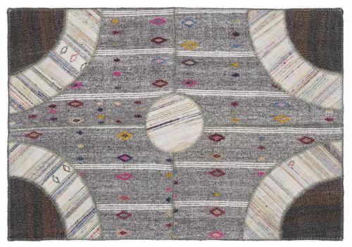Kahverengi Patchwork Etnik Modern Desenli Yün Hav Toz Vermez Leke Tutmayan Salon Yolluk Mutfak El Dokuma Halı