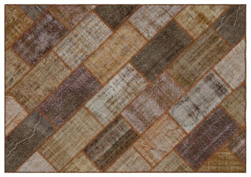 Kahverengi Patchwork Etnik Modern Desenli Yün Hav Toz Vermez Leke Tutmayan Salon Yolluk Mutfak El Dokuma Halı