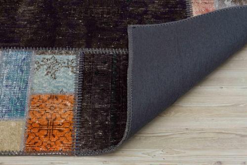Kahverengi Patchwork Etnik Modern Desenli Yün Hav Toz Vermez Leke Tutmayan Salon Yolluk Mutfak El Dokuma Halı