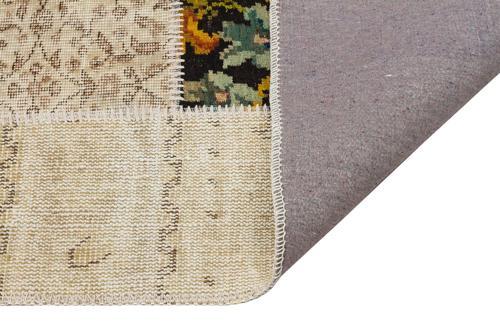 Bej Patchwork Etnik Modern Desenli Yün Hav Toz Vermez Leke Tutmayan Salon Yolluk Mutfak El Dokuma Halı