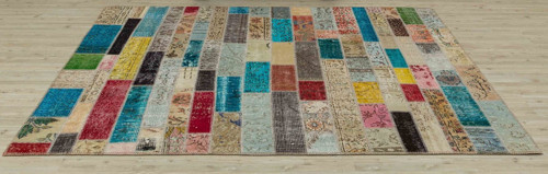 Bej Patchwork Etnik Modern Desenli Yün Hav Toz Vermez Leke Tutmayan Salon Yolluk Mutfak El Dokuma Halı