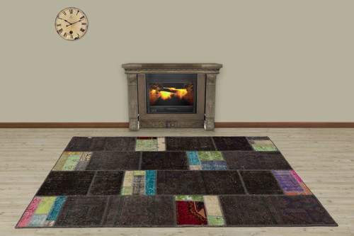Kahverengi Patchwork Etnik Modern Desenli Yün Hav Toz Vermez Leke Tutmayan Salon Yolluk Mutfak El Dokuma Halı