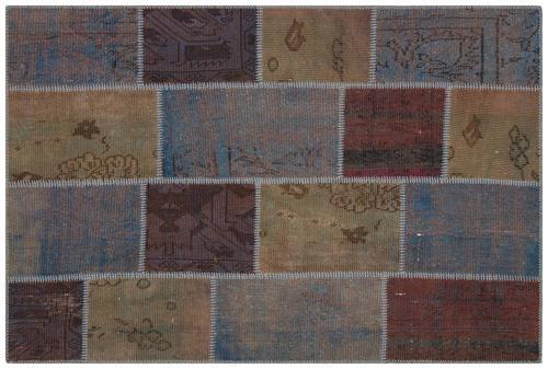 Kahverengi Patchwork Etnik Modern Desenli Yün Hav Toz Vermez Leke Tutmayan Salon Yolluk Mutfak El Dokuma Halı