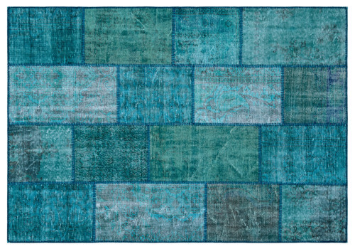Turkuaz Patchwork Etnik Modern Desenli Yün Hav Toz Vermez Leke Tutmayan Salon Yolluk Mutfak El Dokuma Halı