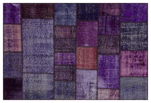 Mor Patchwork Etnik Modern Desenli Yün Hav Toz Vermez Leke Tutmayan Salon Yolluk Mutfak El Dokuma Halı
