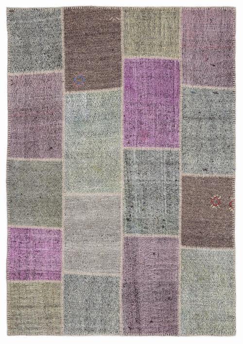 Teselya Mor Patchwork Etnik Modern Desenli Yün Hav Toz Vermez Leke Tutmayan Salon Yolluk Mutfak El Dokuma Halı