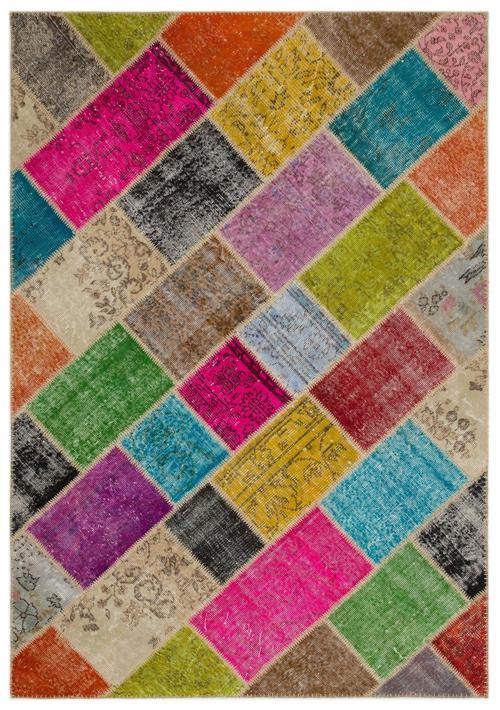 Iskece Bej Patchwork Etnik Modern Desenli Yün Hav Toz Vermez Leke Tutmayan Salon Yolluk Mutfak El Dokuma Halı