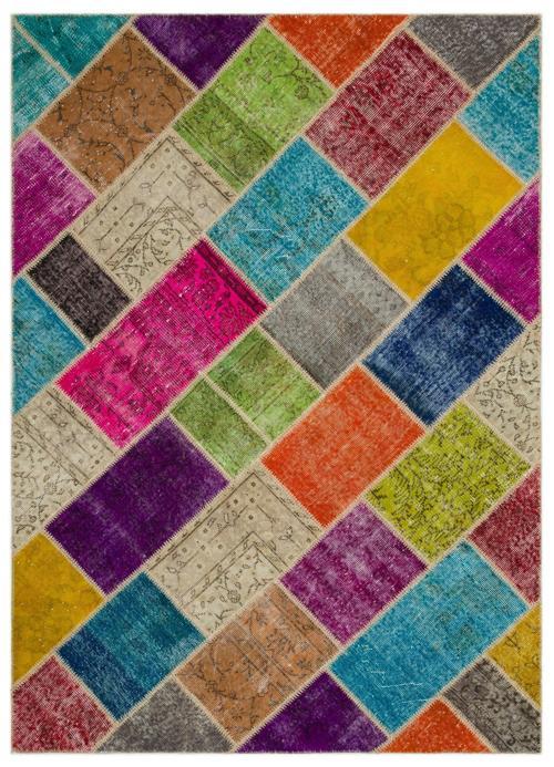 Iskece Bej Patchwork Etnik Modern Desenli Yün Hav Toz Vermez Leke Tutmayan Salon Yolluk Mutfak El Dokuma Halı