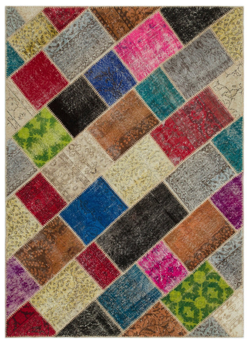 Iskece Bej Patchwork Etnik Modern Desenli Yün Hav Toz Vermez Leke Tutmayan Salon Yolluk Mutfak El Dokuma Halı