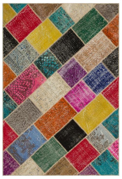 Iskece Bej Patchwork Etnik Modern Desenli Yün Hav Toz Vermez Leke Tutmayan Salon Yolluk Mutfak El Dokuma Halı
