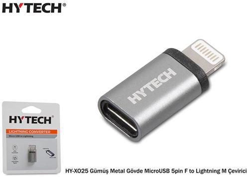 HY-XO25 Gümüş Metal Gövde MicroUSB 5pin F to Lightning M Çevirici