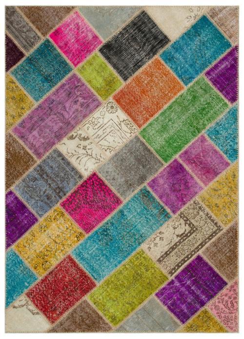 Iskece Bej Patchwork Etnik Modern Desenli Yün Hav Toz Vermez Leke Tutmayan Salon Yolluk Mutfak El Dokuma Halı