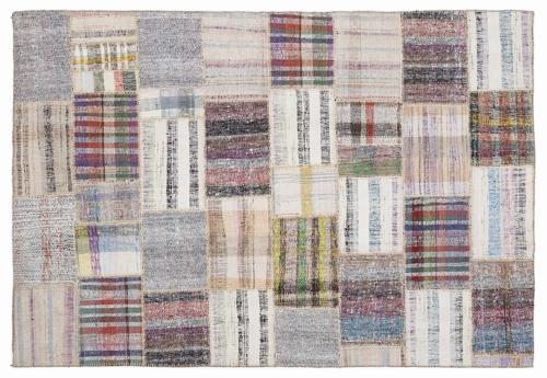 Bej Patchwork Etnik Modern Desenli Yün Hav Toz Vermez Leke Tutmayan Salon Yolluk Mutfak El Dokuma Halı