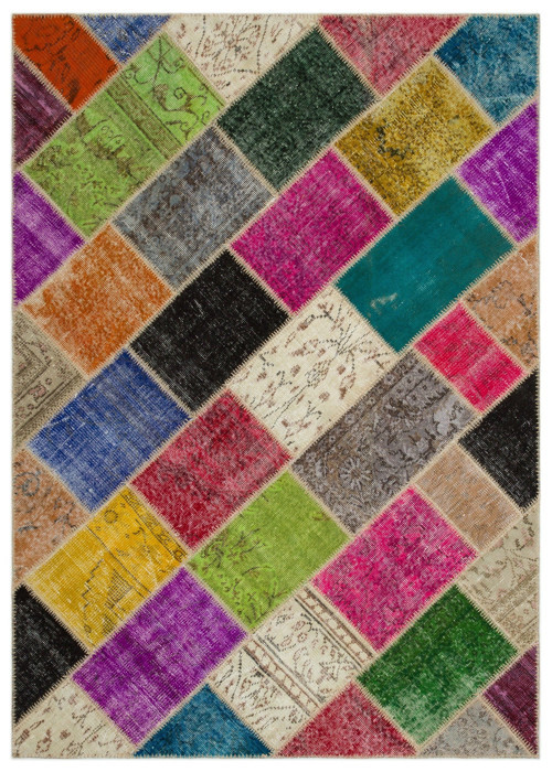 Iskece Bej Patchwork Etnik Modern Desenli Yün Hav Toz Vermez Leke Tutmayan Salon Yolluk Mutfak El Dokuma Halı