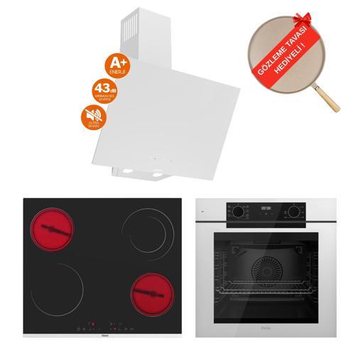 FryArt&FlowArt Vitrona Sessiz Davlumbaz Elektrikli Beyaz Ank. Set (D078-SA + MS263 + QEP63CB)