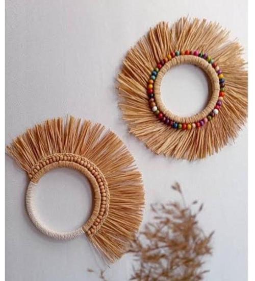 Boncuklu taşlı hasır rafya duvar süsü