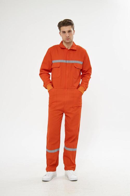 Orange Safety Bütün İş Tulumu Turuncu 16/12 Gabardin %100 Pamuk Reflektörlü