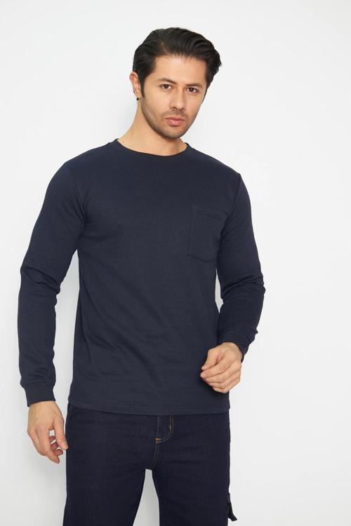 Sweat T-shırt Bisiklet Yaka Kışlık Uzun Kol Lacivert