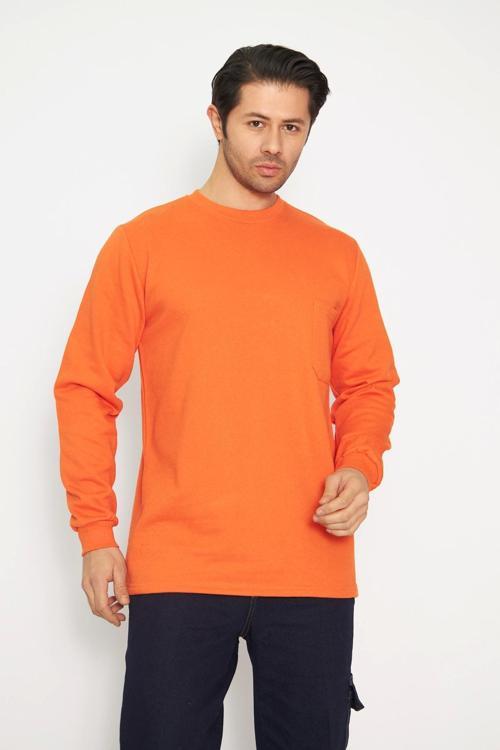 Sweat T-shırt Bisiklet Yaka Kışlık Uzun Kol Turuncu