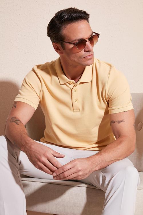 Pamuklu Regular Fit Düğmeli Erkek Polo Yaka T Shirt 5902127 SARI