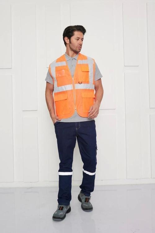 Mühendis Tipi Fileli İkaz Yeleği (Turuncu)