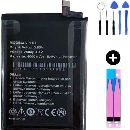 Casper E4 Uyumlu Güçlendirilmiş İthal Pil + Montaj Seti
