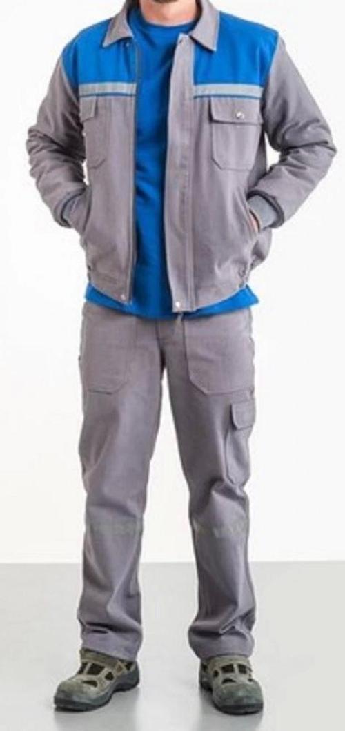 İş Takımı Gri Saks Mavi Robalı 7/7 Gabardin Kapitoneli Reflektörlü %100 Pamuk