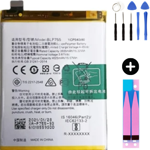 Oppo Reno 3 BLP755 Uyumlu Güçlendirilmiş İthal Pil + Montaj Seti