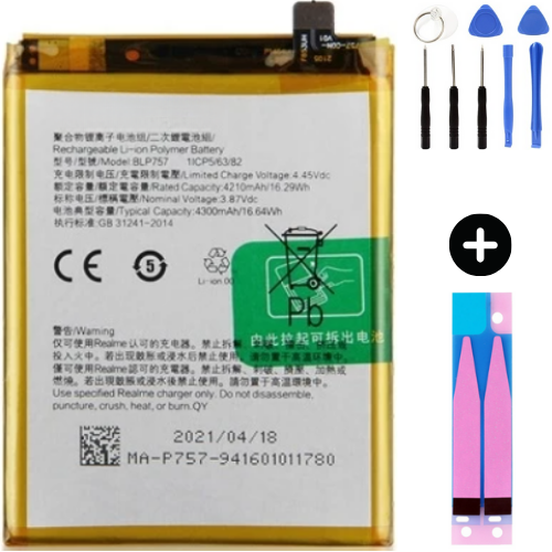 Realme 6 BLP757 Uyumlu Güçlendirilmiş İthal Pil + Montaj Seti