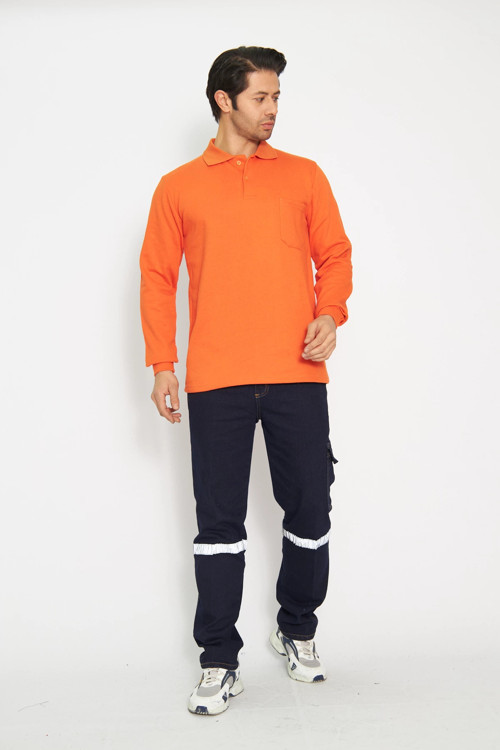 Sweat t-shırt Polo Yaka Kışlık Uzun Kol Turuncu