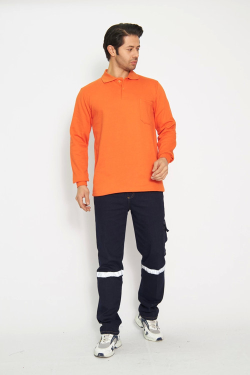 Sweat t-shırt Polo Yaka Kışlık Uzun Kol Turuncu