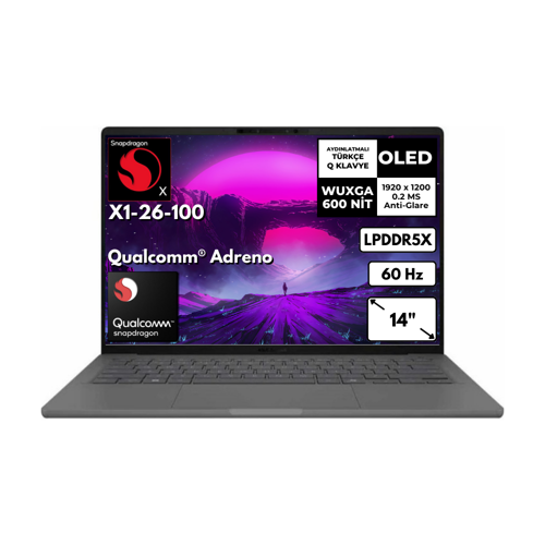 Zenbook A14 Snapdragon X X1-26-100 16 GB 256 GB SSD Qualcomm® Adreno 14" WUXGA Windows 11 Home Notebook UX3407QA381AT1