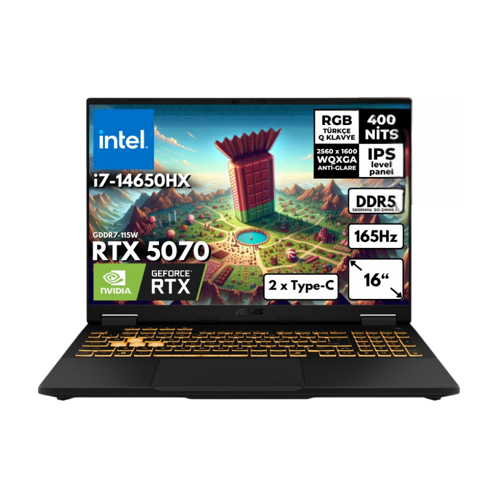 TUF Gaming F16 FX608JPR i7-14650HX 64 GB 512 GB SSD 8GB RTX5070 16" 165 Hz 2.5K WQXGA Windows 11 Home Gaming Laptop FX608JPRAT27
