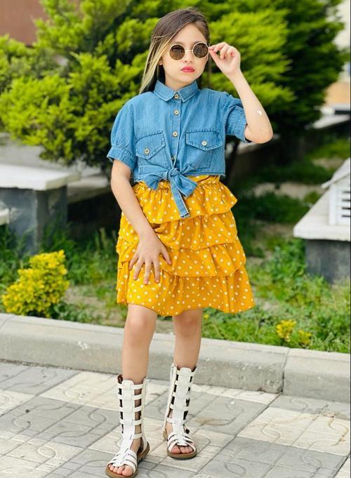 KIZ ÇOCUK KOT BOLEROLU PUANTİYE DETAYLI SARI ELBİSE 647892133