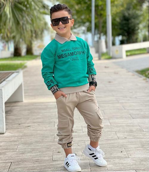 GÖMLEK YAKA SWEATSHIRT VE GABARDİN KARGO PANTOLON ERKEK ÇOCUK KOMBİN